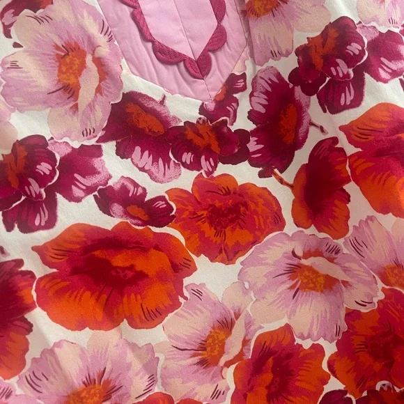 ENTRO Floral Puff Sleeve Blouse / Pink and Red/ Size M - Picture 5 of 8